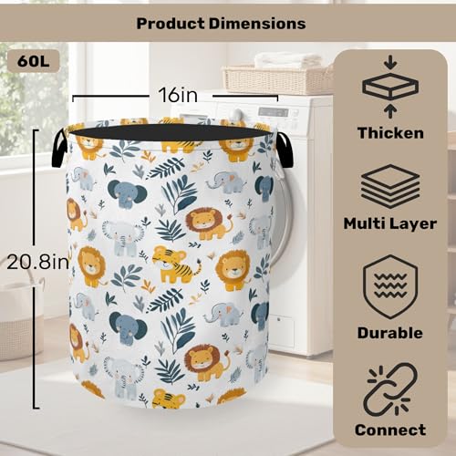 Cute Wood Animals Foldable Canvas Laundry Basket with Handles - Toy Organizer, Heavy Duty for Home,Bedroom, Dorm, Bathroom - color: Cute Forest Animals