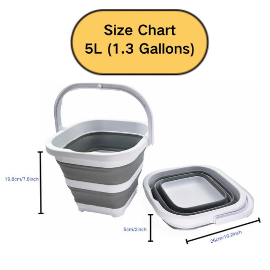 SAMMART Collapsible Rectangular Cleaning Bucket 5L (1.3 Gallon)- Foldable Camping Beach Sand Water Pot Pail- Portable Space Saving Tub for Household, Outdoor Car Washing (White/Grey (Set of 2)) - color: White/Grey (Set of 2)