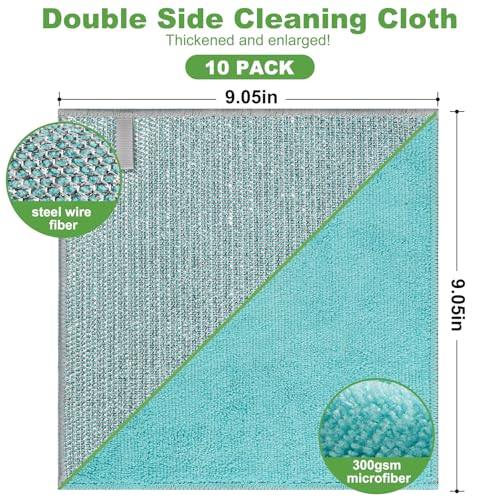 Non Scratch Wire Dishcloth, Metal Cleaning Cloths for Kitchen Dishes Rag - color: 10pcs Blue