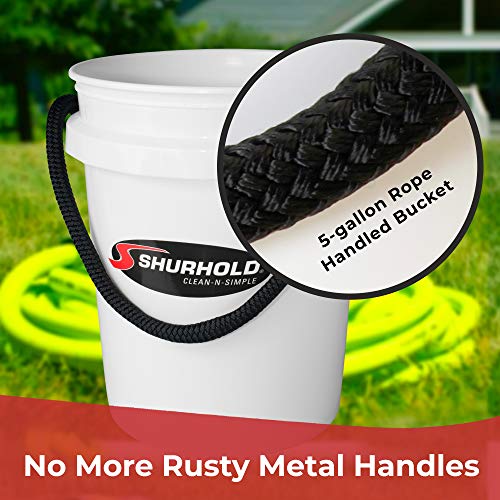 Shurhold World’s Best Rope Handle Bucket - Tough Molded Plastic with Leak-Free Design, Even Weight Distribution & Built for Heavy-Duty Use - 5g - Black - color: White, size: 5 Gallon