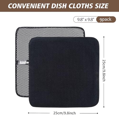KinHwa Dish Cloths for Washing Dishes with Scrub Side, Microfiber Dish Rags - color: Dark-black, size: 9inchx9inch