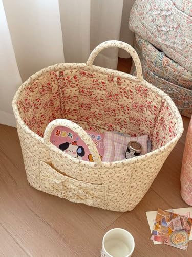 Storage Basket Boho Fabric Large Collapsible Floral Laundry Nursery Hamper Portable Folding Storage for Clothes Toys (Yellow Floral) - color: Yellow Floral