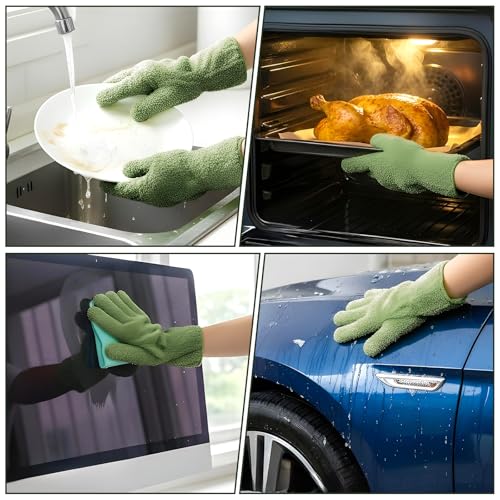 Microfiber Dusting Gloves for Plants, Cleaning Houseplants Gloves - color: Dark Green