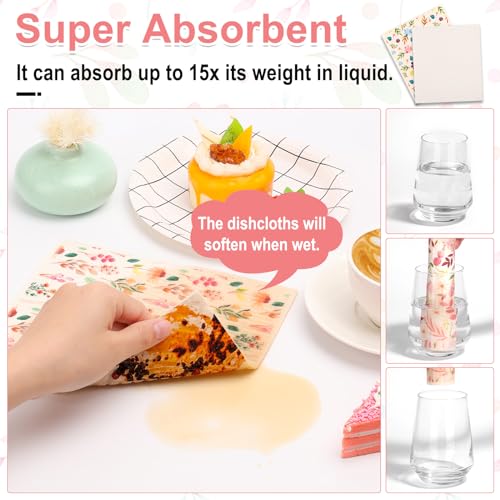 Lucomb 10 Pack Swedish Dishcloths with Hooks, Cellulose Reusable Kitchen Towels Super Absorbent Paper Towels Dish Cloth for Home Kitchen Dishes Cleaning (Quick Drying & Washable Decorative) - color: 10 Pack-florals Prints+ Clips