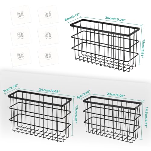 Sinnsally 3 Pack Cabinet Door Organizer,Self Adhesive Lid Organizers Inside Cabinet Storage Boxes,Hanging Storage Basket Organizer Wall Mounted Pantry Caddy Cup Holder for Kitchen,Fridge,Bathroom - color: 3 Piece Black