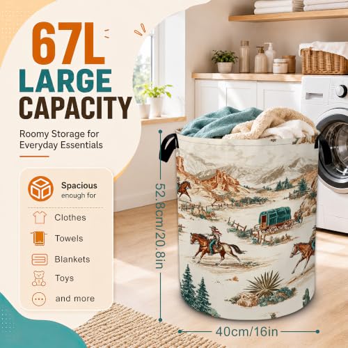 Western Cowboy Laundry Basket,Horseback Riding Desert Horse Foldable Oxford Laundry Hamper with Handles,Collapsible Clothes Storage Bucket Tote Bag for Laundry Room,Bathroom,Bedroom,Dorm - color: Western Cowboy Horseback Riding Desert Horse