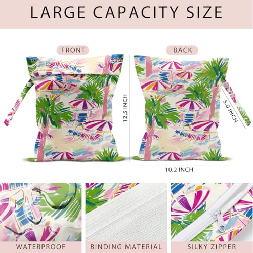 Swimsuit Bag Wet Bags for Travel Reusable Waterproof Dry Bags Diaper Bag Palm Beach Coastal Wet Bag for Swimsuit Towels Beach Gym 10.2×12.6 Inches - color: Palm Beach Coastal