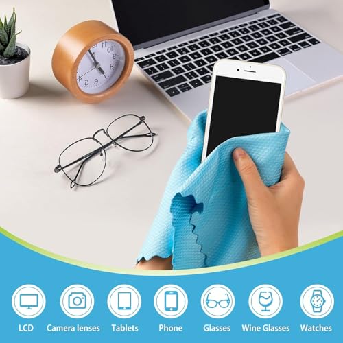 8 Pack Microfiber Cleaning Cloths, 12x12 Inch Lint-Free Glass Towels for Windows, Mirrors, Windshields, Stainless Steel