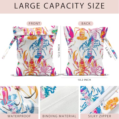 Swimsuit Bag Wet Bags for Travel Reusable Waterproof Dry Bags Diaper Bag Fish Lobster Wet Bag for Swimsuit Towels Beach Gym 10.2×12.6 Inches - color: Fish Lobster