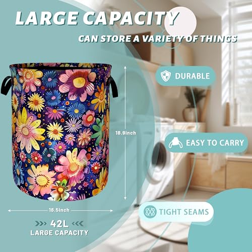 Colorful Hippie Flower Laundry Basket Oxford Cloth Hamper 18.9x16.5 Inch - color: Abstract Hippie Flower Floral