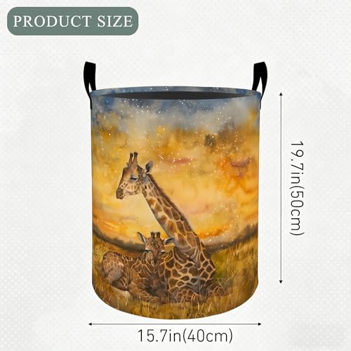 Giraffe Sunset Laundry Basket Hamper, Organizer Bins Gifts for Women Kids, Animal Art Foldable Waterproof Clothes Hamper Handles Storage Bucket for Bedroom Bathroom Room Decor 19.7"x15.7" - color: Giraffe