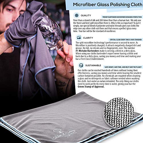 Trendy Bartender Toast to Perfection Microfiber Commercial Grade Glass Polishing Lint-Free Cloth for Spotless Shine and a Residue-Free Finish - 30x30 inch - Grey - color: Gray, size: 30 x 30 Inch 1-Pack