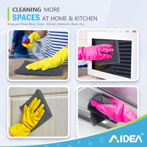 AIDEA Gray Microfiber Cleaning Cloth-12PK, Cleaning Rags 12"x 12" Absorbent - color: Grey, size: 12in.x12in.