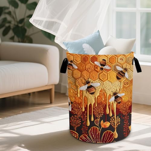 Bee Laundry Basket Waterproof Laundry Hamper Foldable Laundry Bag with Handles for Bedroom, Bathroom, Office, Clothes Storage - color: Bee