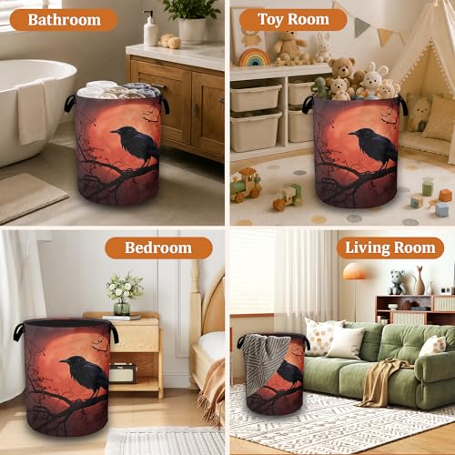 Anime Red Moon Laundry Hamper with Sturdy Handles, Collapsible Laundry Basket, Waterproof Clothes Storage Organizer, Large Capacity for Bathroom Bedroom - color: Red Full Moon Magic