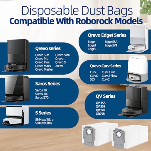 QV35A Disposable Dust Bags for Roborock Robot Vacuum Saros 10R/10/Z70