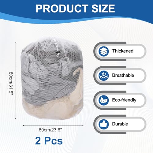 uxcell 2Pcs Mesh Laundry Bag, 31.5x23.6" Large Drawstring Net Laundry Bag Coarse Mesh for Washing Machine for College, Dorm, Travel, Family and Apartment Residents, White - size: XL