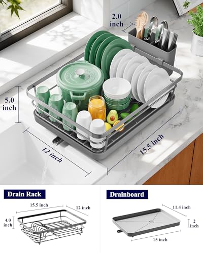 Kitsure Dish Drying Rack for Kitchen Counter, 12''W x 15.5''L, Grey - color: Gray, size: 12''W x 15.5''L - 1 Tier