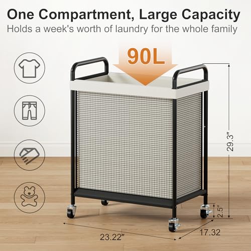WOWLIVE Rolling Laundry Hamper with Wheels, 90L Laundry Basket - size: 1-Section