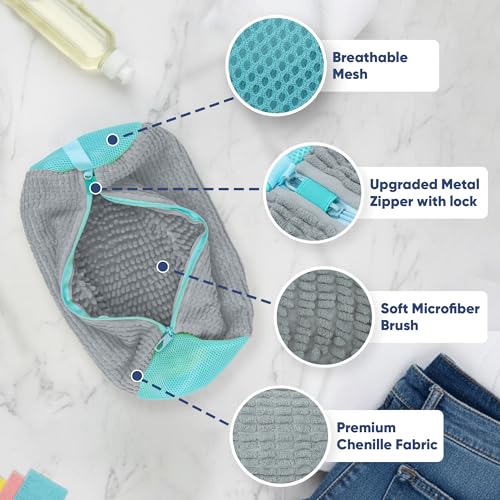 Shoe Washing Machine Bag – 2 Pcs Reusable Laundry Shoe Bag, 360° Deep Cleaning Sneaker Washing Bag, Durable Mesh Net with Zipper Protection, Fits All Shoe Types & Sizes (Grey, 14.8 × 7.4 Inches) - color: 2PCS Grey