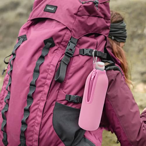 Linkidea Disposable Sport Cap Water Bottle Sleeve Compatible with 23.7 Fl Oz Arrowhead, Insulated Neoprene Plastic Bottled Water Cover with Lockable Zipper, Pink