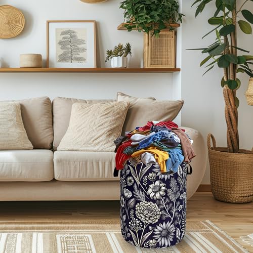 Vintage Floral Laundry Basket Oxford Cloth Foldable Hamper 18.9x16.5 Inch - color: Vintage Floral Flowers