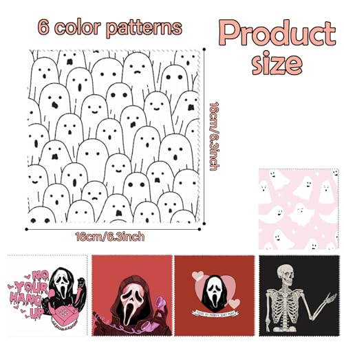 6 PCS Glasses Cleaning Cloth Eyeglass Cleaning Cloth Lens Eyeglasses Microfiber Cute Aesthetic Cloth for Unisex Women Girls Reusable Phone Screens Camera Multi-Patterns(6.3"x6.3")-Skull - color: N11-skull