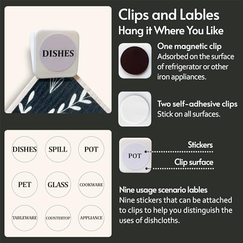 Eulnars Swedish Dishcloths, 8 Pack Reusable Paper Towels with Clips, Quick Drying Dish Towels, Super Absorbent Cellulose Sponge Cloths, No Odor, Kitchen Cleaning Essentials - color: Simple Leaf