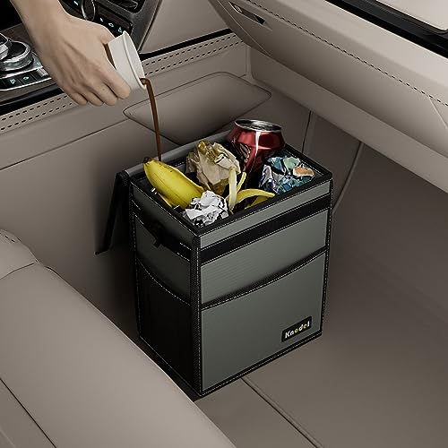 K KNODEL Car Trash Can with Lid, Car Garbage, Bin and Bag (Medium, Gray) - color: Gray, size: Medium
