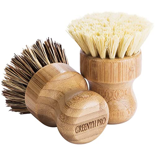 Palm Pot Brush- Bamboo Round 6 Packs Mini Dish Brush Natural Scrub Brush Durable Scrubber Cleaning Kit with Union Fiber and Tampico Fiber for Cleaning Pots, Pans and Vegetables - size: 3 Count (Pack of 2)