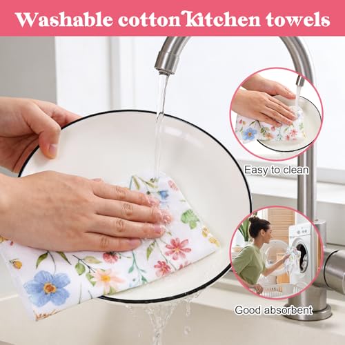 IANFEPH 36 Pcs Reusable Paper Towels Roll Paperless Cotton Cloth 9.8" X 11" Washable Kitchen Towel Absorbent Soft Flannel Reusable Hand Napkin for Home Bathroom Cleaning Household Dishcloth - color: Wildflower