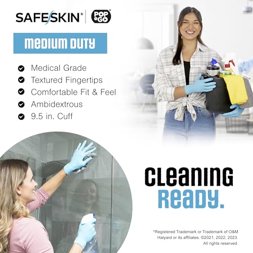 SAFESKIN Disposable Nitrile Gloves in POP-N-GO Pack (50 or 200 Count) Medium Duty, Powder-Free -Cleaning, Gardening, Crafts - size: Medium (Pack of 50)