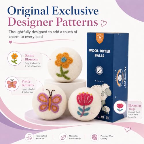Wool Dryer Balls Handmade 3 Pack XL,Laundry Dryer Balls,100% New Zealand Wool Fabric Softener,Reusable 1000 Loads,Wrinkles Free, Shorten Drying Time,Baby Safe (3 Pack XL,Garden Friends) - color: Garden Friends