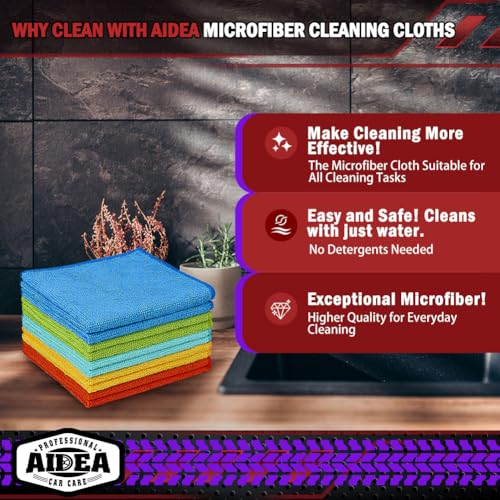 AIDEA Microfiber Cleaning Cloth 20PK, Microfiber Towels for Cars 12"×12" - color: Yellow Blue Green, size: 20PK