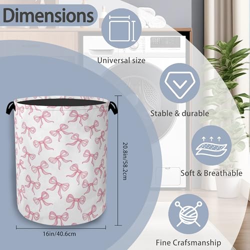 Cute Pink Bow Laundry Basket,Foldable Oxford Cloth Tote Bag Laundry Hamper Clothes Storage Bucket Organizer for Bedroom Laundry Storage Dormitories 16" x 20.8" - color: Cute Pink Bow