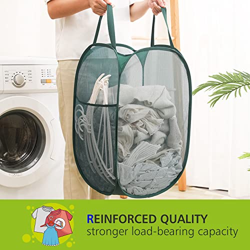 HONOMA Sturdy Mesh Laundry Hamper Basket Bag,Pop up Basket with Side Pocket for Laundry Room, Bathroom, Kids Room, College Dorm or Travel (Pop Vertical, Navy Blue) - color: Navy Blue, size: Pop Vertical