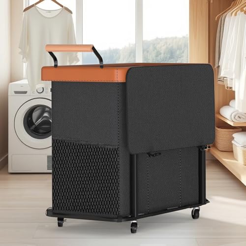 Rolling Laundry Hamper with Wheels, Laundry Hamper 3 Section with Lid Black - color: Black-3 Section, size: 3 Section