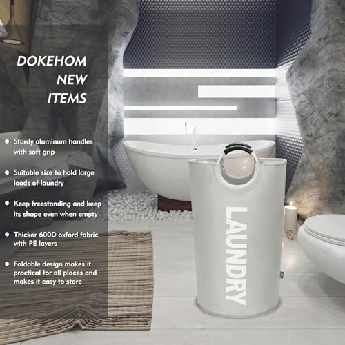 DOKEHOM 125L X-Large Laundry Basket Bag, Collapsible Tall Hamper, Grey - color: Light Grey, size: 125L