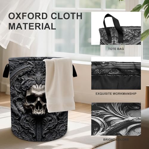 Goth Skull Laundry Basket Collapsible Oxford Cloth Fabric Hamper,Tote Bag Portable Storage Bin for Bedroom Bathroom Laundry Room 19.6x15.7 Inch - color: Goth Skull