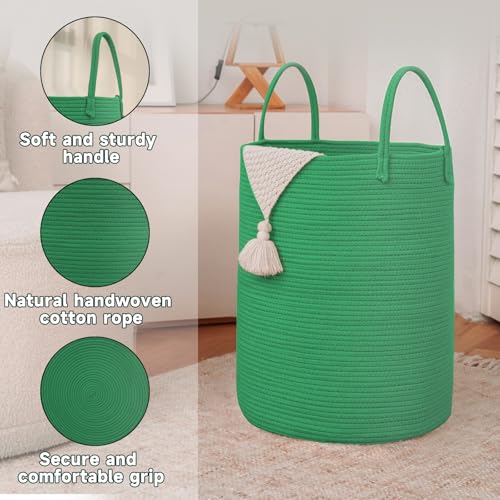 JMvicyroam 80L Cotton Rope Laundry Basket Hamper, Dark Green - color: Dark Green, size: 80L