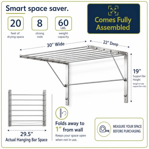 Wall Mounted Clothes Drying Rack | 30" Wide | 60lb Capacity - size: 30 inches