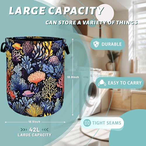 Colorful Coral Laundry Basket Foldable Oxford Cloth Hamper 18.9" x16.5" - color: Colorful Beautiful Coral
