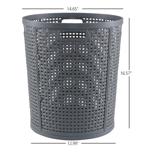 40 L Round Laundry Baskets, Tall Plastic Clothes Hamper, Gray