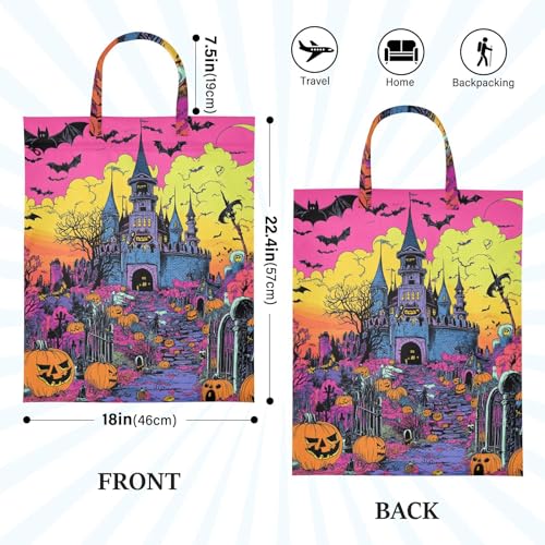 Travel Laundry Bags 2 PC Wet Dry Bag with Handle Dirty Clothes Organizer for Swimsuits Beach Camping Waterproof Washable Halloween Castle Bats Pumpkins Pink (1) - color: Halloween Castle Bats Pumpkins Pink (1)