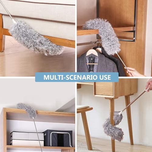 Duster with Extension Pole, 30-100 Inch & Bendable Microfiber Duster Head - color: Gray
