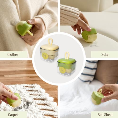 Mini Lint Roller Reusable Washable Sticky Pet Hair Remover - color: Green+beige