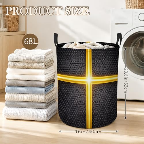 Basketball Texture Laundry Basket, Gold Lines Collapsible Laundry Hamper Waterproof Oxford Cloth With Handles, Clothes Storage Bucket For Bathroom/Bedroom 16" x 20.8" - color: Basketball Texture