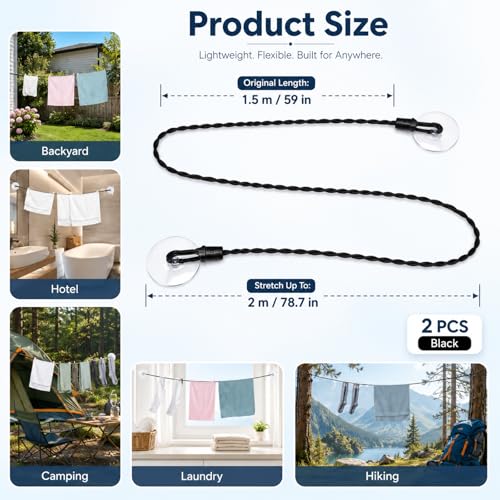 2PCS Portable Travel Clothesline for Indoor Outdoor, Clothes Drying Rope