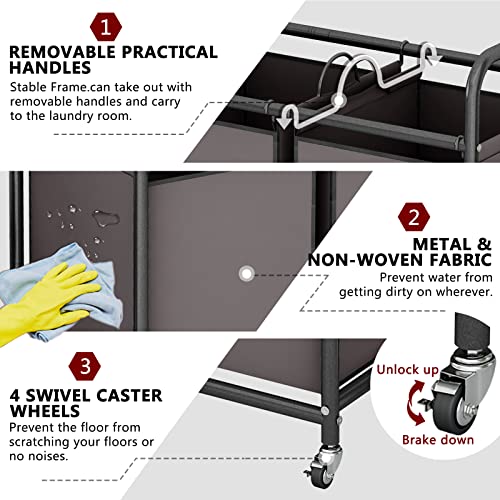 SUOERNUO Laundry Hamper with Lockable Wheels and 2 Removable Bags - color: Brown