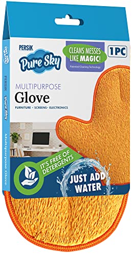 persik Pure-Sky Microfiber Glove Dusting Mitt - Just Add Water No Detergents Needed - Ultra Microfiber Cleaning Cloth Glove - Use for Cleaning Furniture, Home - 2 Pack